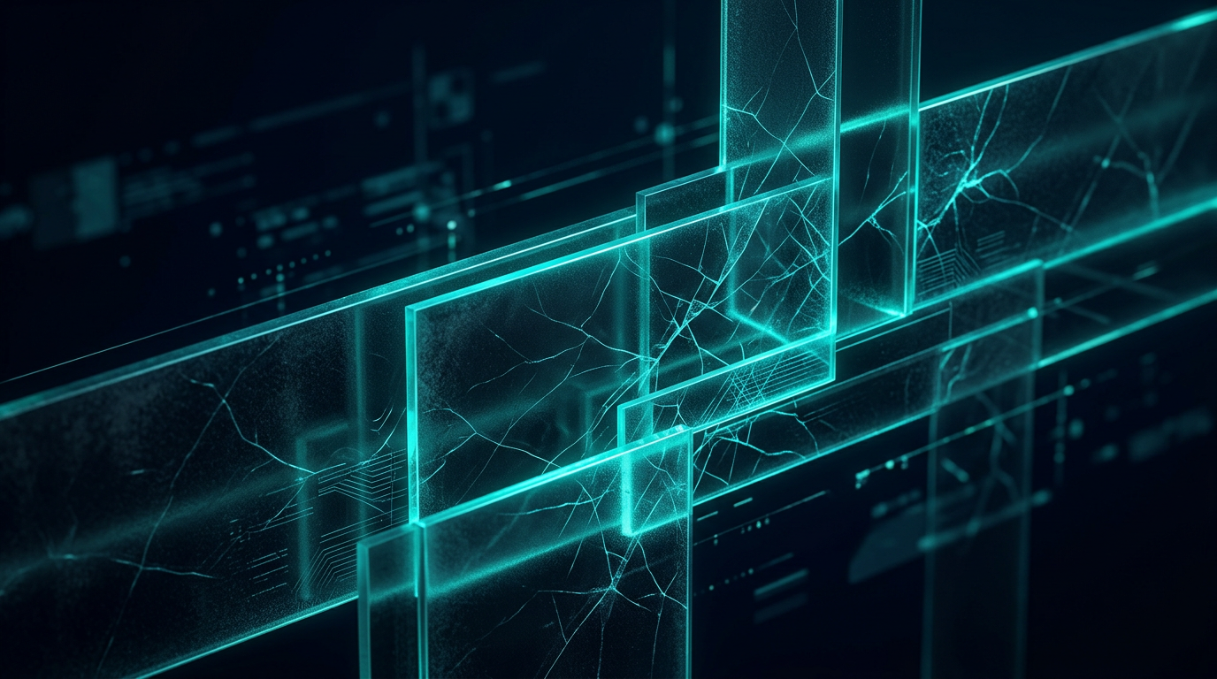 Abstract brutalist illustration suggesting data boundaries, shield geometry, and privacy